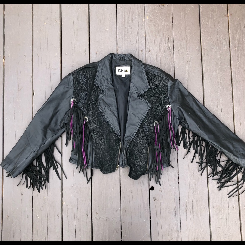Vintage Chia leather fringe jacket